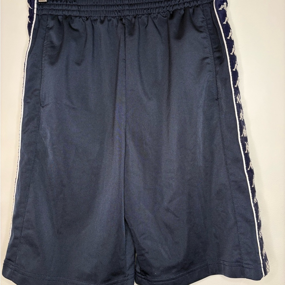 Vintage Kappa Banda Tape Snap Button Track Shorts, Navy Blue size XL